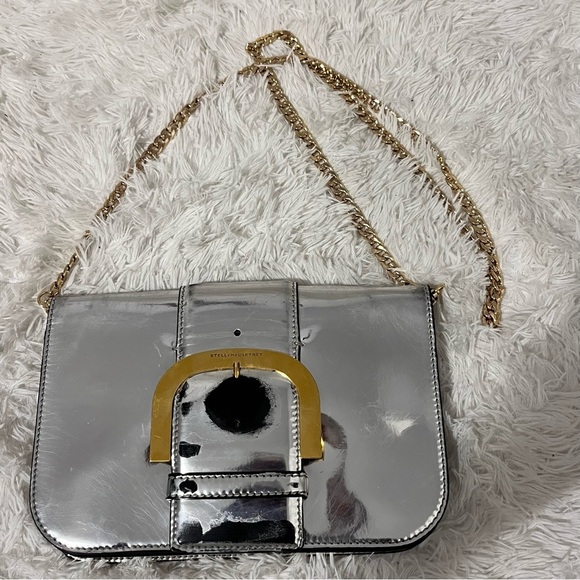 Stella McCartney Silver Metallic Gold Hardware Crossbody Bag Salma Hayek - Picture 5 of 16